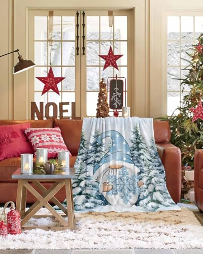 Blue Christmas Gnomes Throw Blanket 30x40 Flannel Fleece - Cozy Plush for Couch