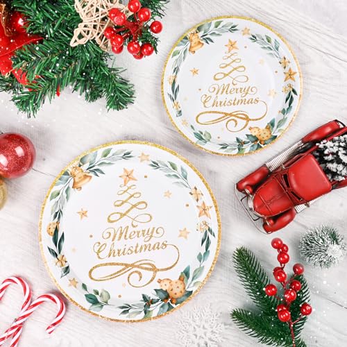 Homlouue Gold Christmas Tree Paper Plates & Napkins - Serve 50 Guests