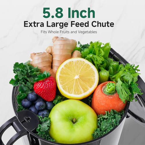 Black Cold Press Juicer Machine with 5.8-Inch Wide Chute for Whole Fruits & Vegetables - AMZCHEF