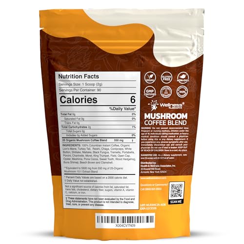 Organic Mushroom Coffee Instant 25-in-1 Lions Mane & Reishi Powder - 6.35 oz Pack of 2