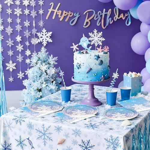 50PCS Frozen Plates and Napkins Party Decorations, 7inch Frozen Paper Dessert Plates and Napkins Disposable Winter Snowflake Tableware Sets for Christmas Winter Wonderland Party Supplies Table Decor
