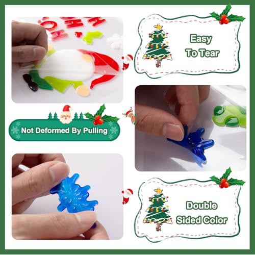 6 Sheet Christmas Window Clings Gel,Snowman,Gingerbread Man,Christmas Tree, Santa Claus, Snowflakes, Christmas Stickers for Glass Windows, Window Clings Christmas Decorations