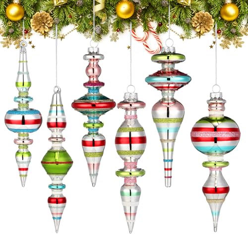 Soulchen Classic Glass Finial Christmas Ornaments Set of 6 6-6.8 Inch Holiday Decor