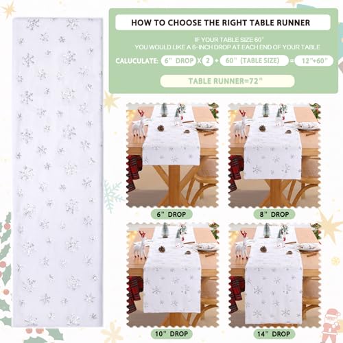 QueenDream Silver Snowflakes Faux Fur Table Runner 13x90 Inch for Christmas Decor