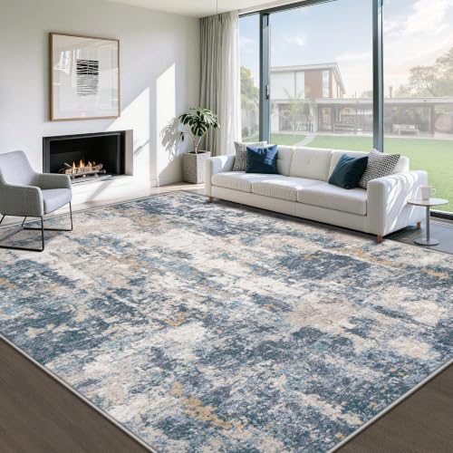 Aoyaomi 8x10 Blue Brown Abstract Washable Rug - Non-Slip Soft Indoor Carpet for Living Room & Bedroom - Variation: Blue Brown / 8' x 10'