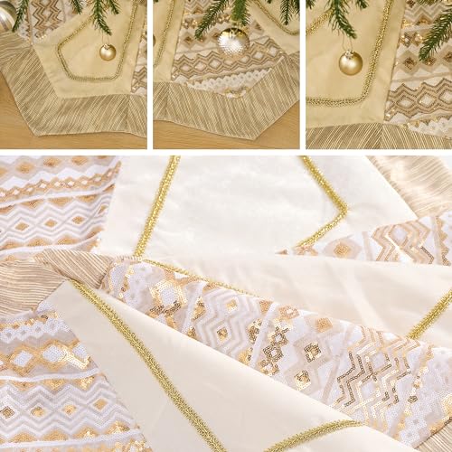 Valery Madelyn 60-Inch White Gold Christmas Tree Skirt - Elegant Holiday Decor