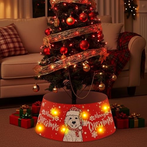 Dog Christmas Tree Collar with LED Ring | Golden Doodle Style Xmas Decor, 26in