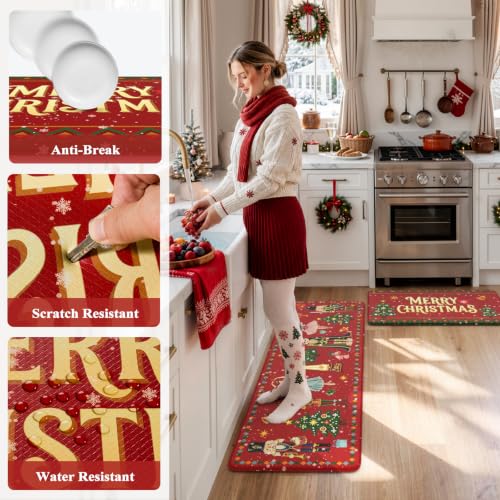 Sungea Christmas Kitchen Mat 17.3x29 + 17.3x47 Anti-Fatigue Non Slip Rug