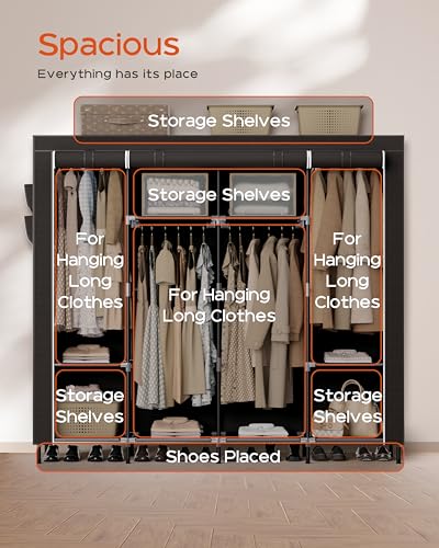 Portable Closet Wardrobe with Cover - 66.9 Inch Large Capacity Clothes Organizer with Shelves & 4 Hanging Rods - Black, Variation of THIS listing
