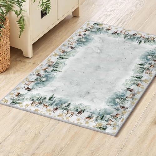 Artoid Mode 2x3 ft Grey Deer Snowflakes Christmas Door Mat Non-Slip Washable Entryway Rug