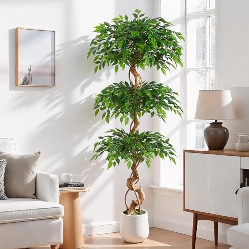 6ft Large Faux Ficus Tree in White Pot - Realistic Indoor Artificial Tree