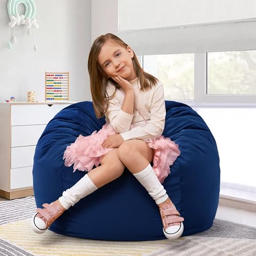 Hobestluk 2.5ft Velvet Bean Bag Chair for Kids Medium Blue