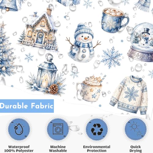 Lindameler Blue Christmas Shower Curtain 72x72 inches - Snowman Snowflakes 100% Polyester