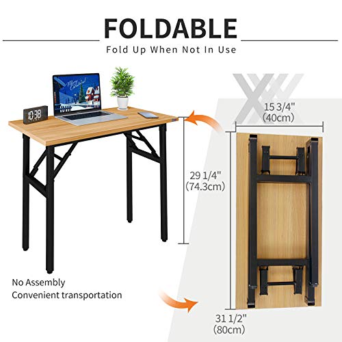 Need Small Folding Computer Desk 31.5x15.7 Inch Teak & Black Frame, No Assembly