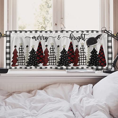 Christmas Tree Valance Curtain 54x18 inch Buffalo Check Holiday Decor