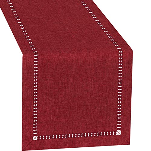 Grelucgo 14x120 Inch Handmade Hemstitched Polyester Table Runner - Cranberry