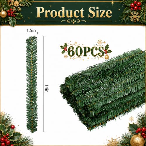14 Inch 60 Pcs Christmas Artificial Pine Wire Hangers - Flexible Garland Ties