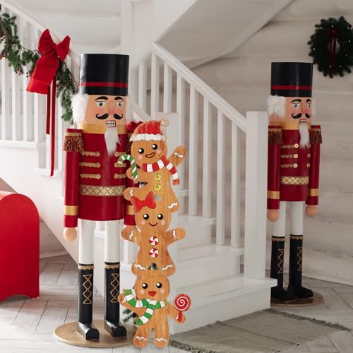 Whaline 41.7in Christmas Gingerbread Man Wooden Porch Sign Holiday Welcome Decor