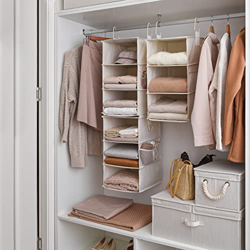 Hanging Closet Organizer with 6 Shelves - 2-in-1 Ivory & White, 12.5"D x 12.5"W x 47.25"H