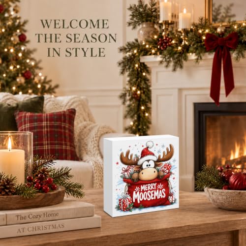 Funny Reindeer Christmas Decor, Merry Moosemas Wooden Sign Decorations