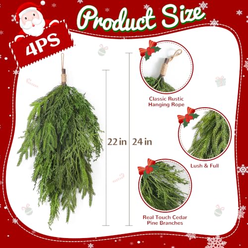 4PCS 24-Inch Norfolk Pine Cedar Swag Christmas Door Decor - Variation 4