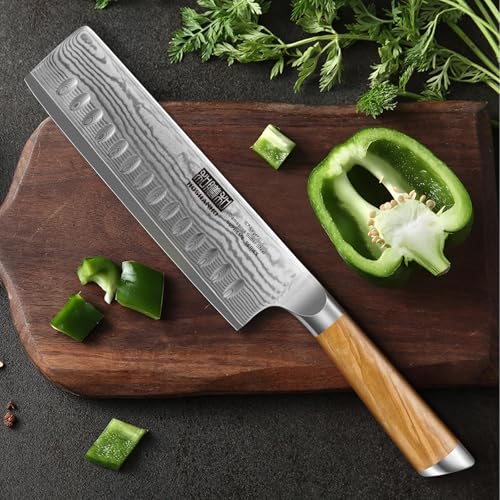 HOSHANHO 6.5-Inch Damascus Nakiri Vegetable Kitchen Knife - Sharp, Handcrafted