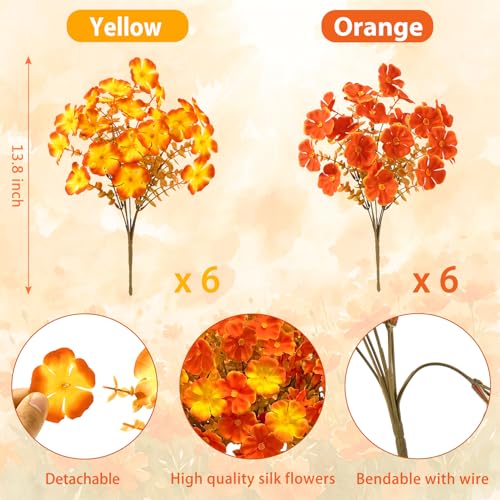 Artificial Fall Geranium Flowers Set - Outdoor Autumn Decor, 12 Pcs