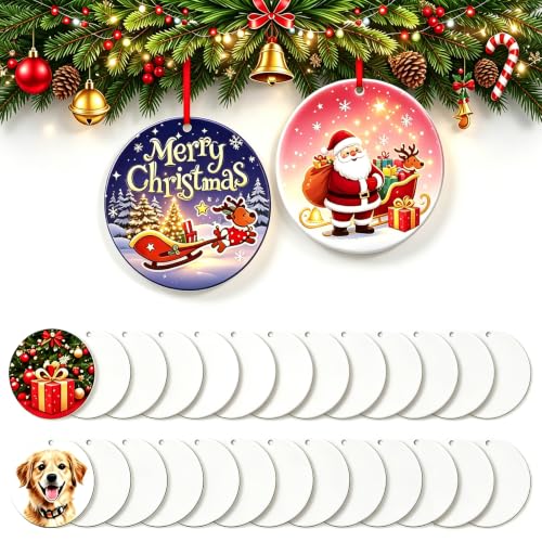HTVRONT 26 Pcs Sublimation Ornament Blanks Double-Sided with Red String