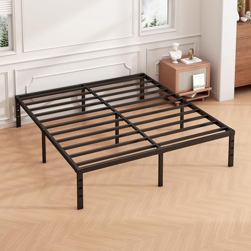 Hafenpo 14 Inch Queen Bed Frame - Sturdy Metal Platform, No Box Spring, Easy Assembly, Under Bed Storage, Black