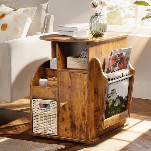 TooCust Rotating End Table with Storage, Swivel Side Table for Living Room