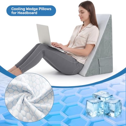 Bed Wedge Pillow 24x24x12 Inch - Cooling Support for Acid Reflux & Snoring - Blue - Multi-Purpose Relief