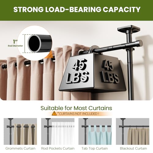 SUNALLY No Drilling Room Divider Curtain Rod - Adjustable Wall Divider, Black, 28-140 Inch Variation of Black / 28-140 inch