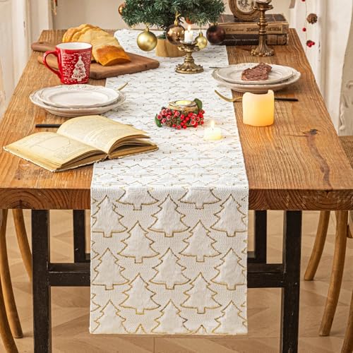 White Sequin Christmas Tree Table Runner 13x90in - AQOTHES