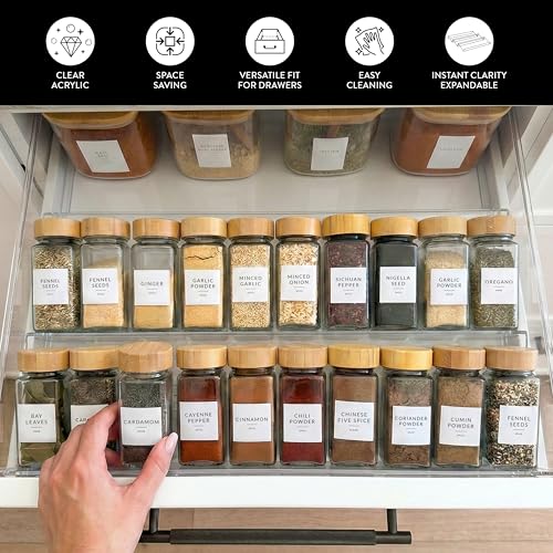 Savvy & Sorted Clear Large Acrylic Spice Drawer Organizer 4-Piece Expandable