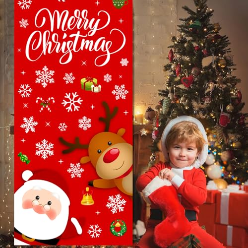 IMISHM Christmas Door Cover Santa Elk Festive Wall Banner 70x30 Inches