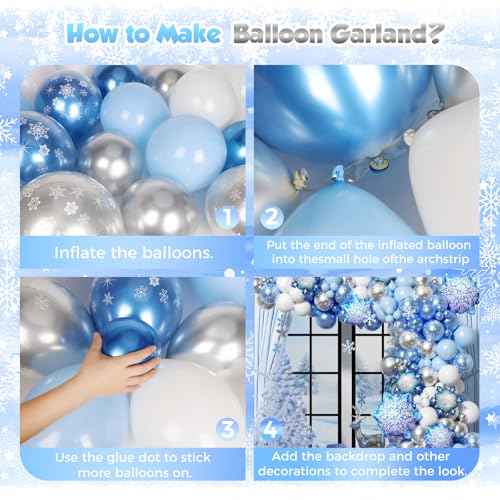 Snowflake Balloon Arch Garland Kit 182pcs, Snowflake Balloon Arch Kit Silver Blue White Wonderland Balloons for Winter Wonderland Christmas Baby Shower Snow Princess Birthday Party Decorations