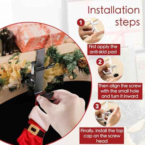 Christmas Stockings Holder Hanger,Metal Hooks for Hanging Christmas Stockings,Stocking Holders for Mantle for Christmas?Decorations (2 Black, 2)