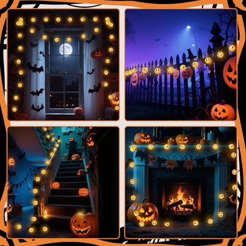 Halloween Decorations Ghost Lantern String Lights Plug in, 10 Pack Ghost Jack Skellington White Lantern Lights with Black Cord, Spooky Lights Outdoor for Halloween Spooky Mantel Decor