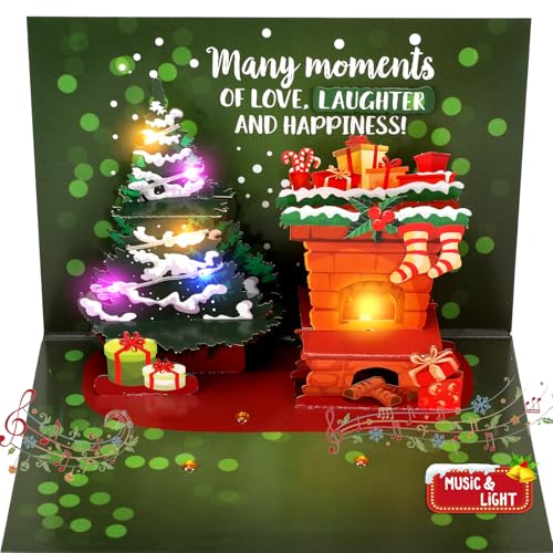 Zengreeting Christmas Fireplaces Pop-Up Card with Music & Lights - Interactive Blow‑Out Card