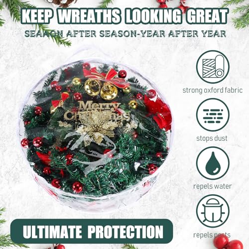 Zhengmy 10 Pcs 24 Inch Christmas Wreath Storage Bags - Clear Plastic Wreath Containers