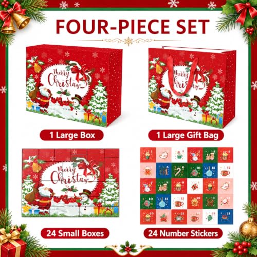 Red 24-Grid Fillable Advent Calendar Box Set with Gift Bag