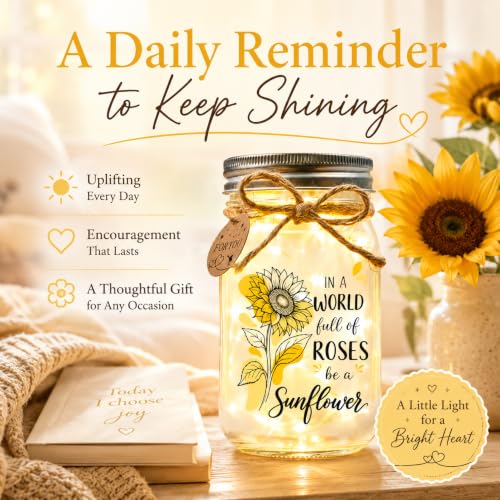 Sunflower Gifts for Women, Birthday Mason Jar Night Light