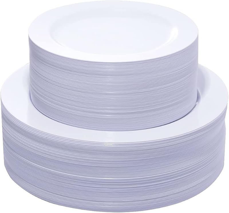 White Disposable Plastic Plates Set 120PCS Heavy Duty Party & Wedding Dinner & Salad