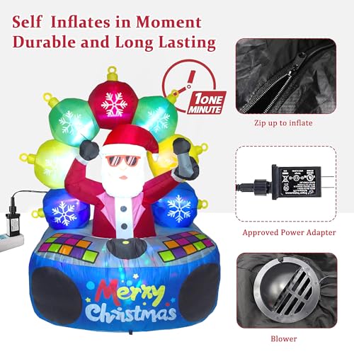 6 ft Christmas Inflatable DJ Santa with Rotating LED Lights - Outdoor Yard Decoration