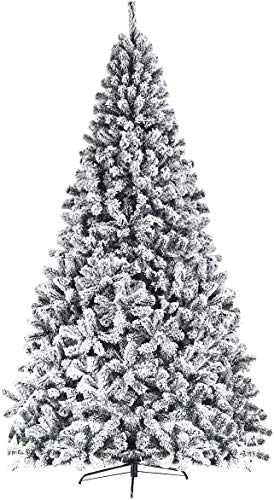 7.5FT Artificial Snow Christmas Tree with Hinged Branches & Metal Stand - Indoor Outdoor Holiday Decor