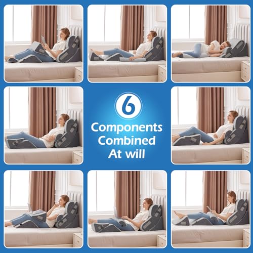 Grey Wedge Pillow Set for Post-Surgery & Comfort - 6 Pieces