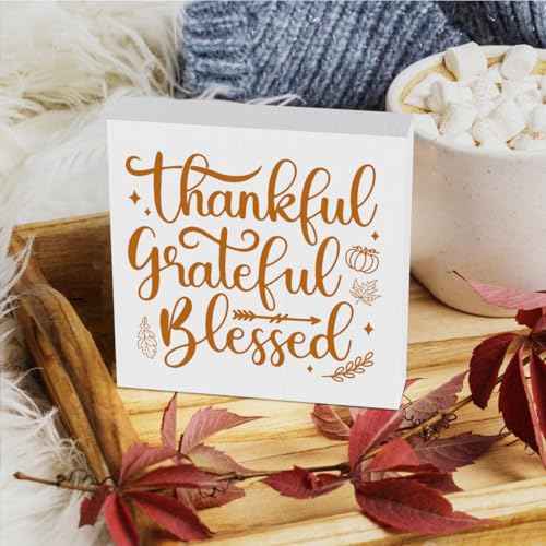 HTBIG Thanksgiving Decor Thankful Gratefulbl Blessed Home Desktop Wooden Box Signs Applies To Room Indoor Office 5 x 5 Inch
