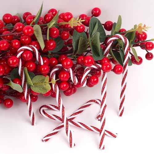 DAHI 32pcs Christmas Candy Cane Ornament Plastic Christmas Tree Hanging Ornament Twisted Red and White Crutch Candy Canes for Xmas Home Christmastree Decoration(red 12cm)