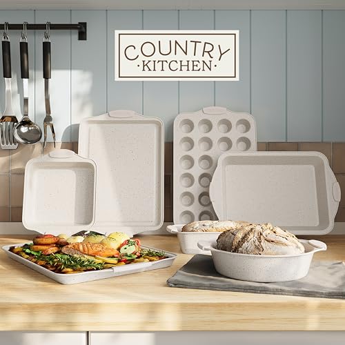 Cream Nonstick Stackable Bakeware Set - 10 Pcs Space-Saving Kitchen Baking