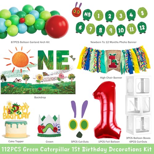 Green Caterpillar 1st Birthday Decorations Kit with Balloons & Banners
